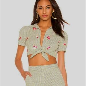 Revolve LPA Green Embellished Valerie Sequins Summer Cropped Farm Gingham Set